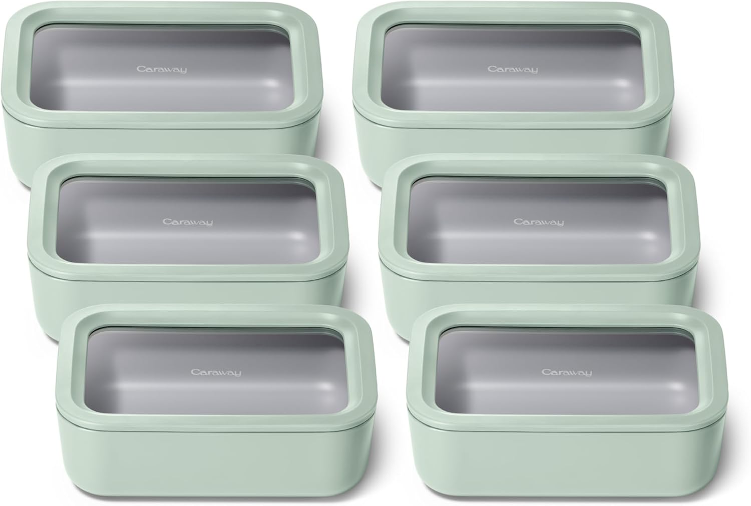 Caraway 6pc Glass Food Storage Set – 6.6 Cup Food Containers (6) - Ceramic Coated - Non Toxic, Non