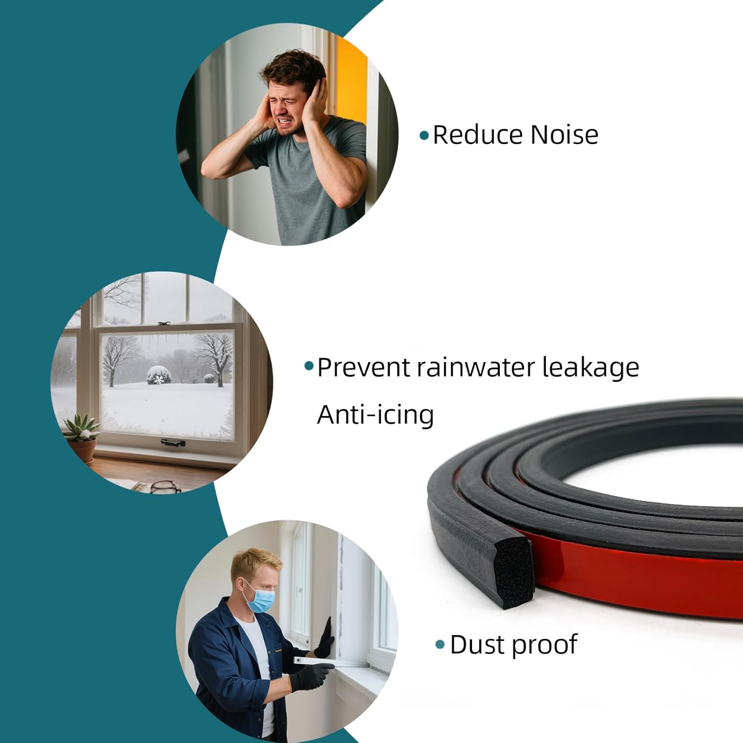 Rectangle Foam Rubber Seal, Self-Adhesive EPDM Foam Rubber Weather Stripping for Boat, Auto, RV