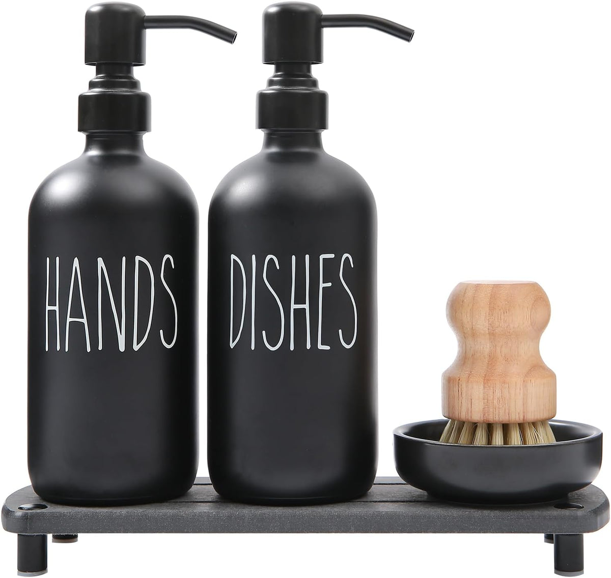MOMEEMO Matte Black Soap Dispenser Set Comes with Stainless Steel Pumps, Instant Dry Tray, and Dish