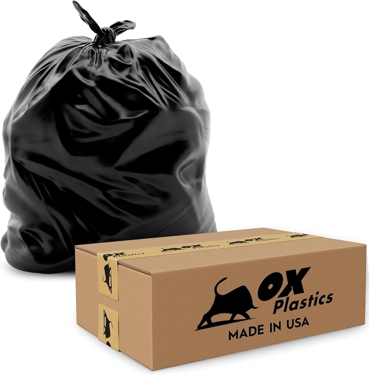 OX Plastics Black Trash Bags - Heavy Duty Garbage Bags, Extra Thick Unscented Large Trash Can