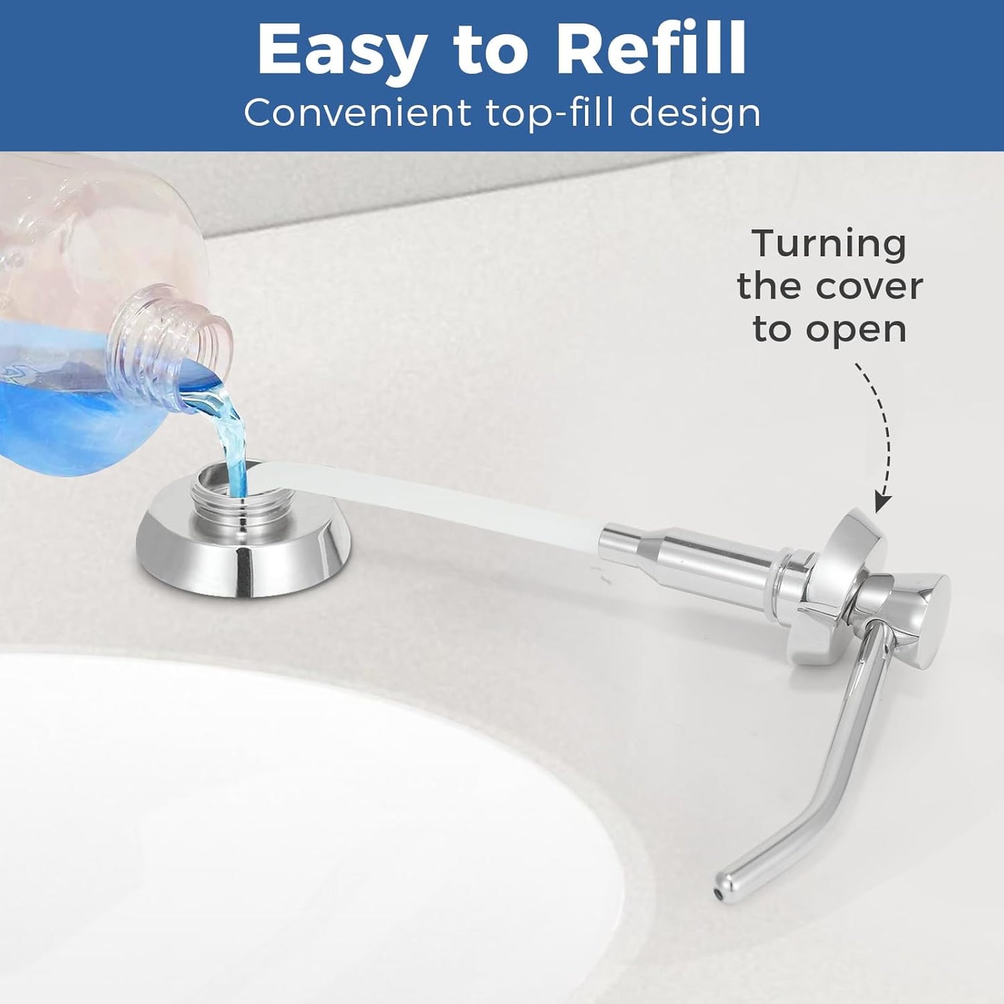 Heavy Duty Brass Countertop Liquid Soap Dispenser, Commercial Grade Top Fill Built-in Soap