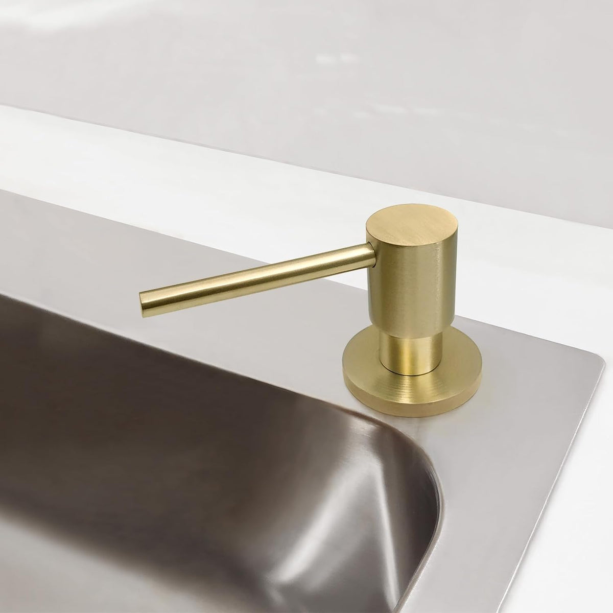 Brushed Gold All Brass Sink Soap Dispenser for Kitchen Sink Deck Mounted with 17 OZ Above The Sink