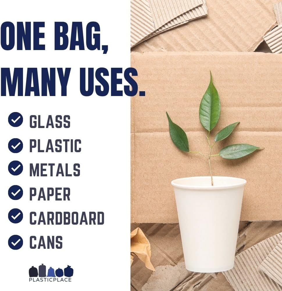 Plasticplace 30-40 Gallon Recycling Trash Bags │ 1.2 Mil│ Blue Garbage Bag Liners │ 33” x 46” (100