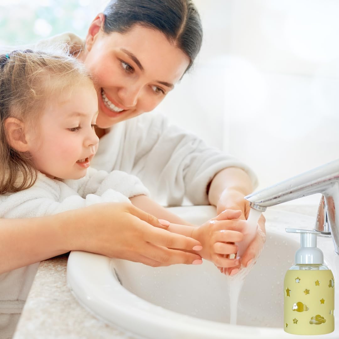 SoCal Suds & Company Glass Foaming Hand Soap Dispenser, Soft Grip Silicone Sleeve, Refillable Pump