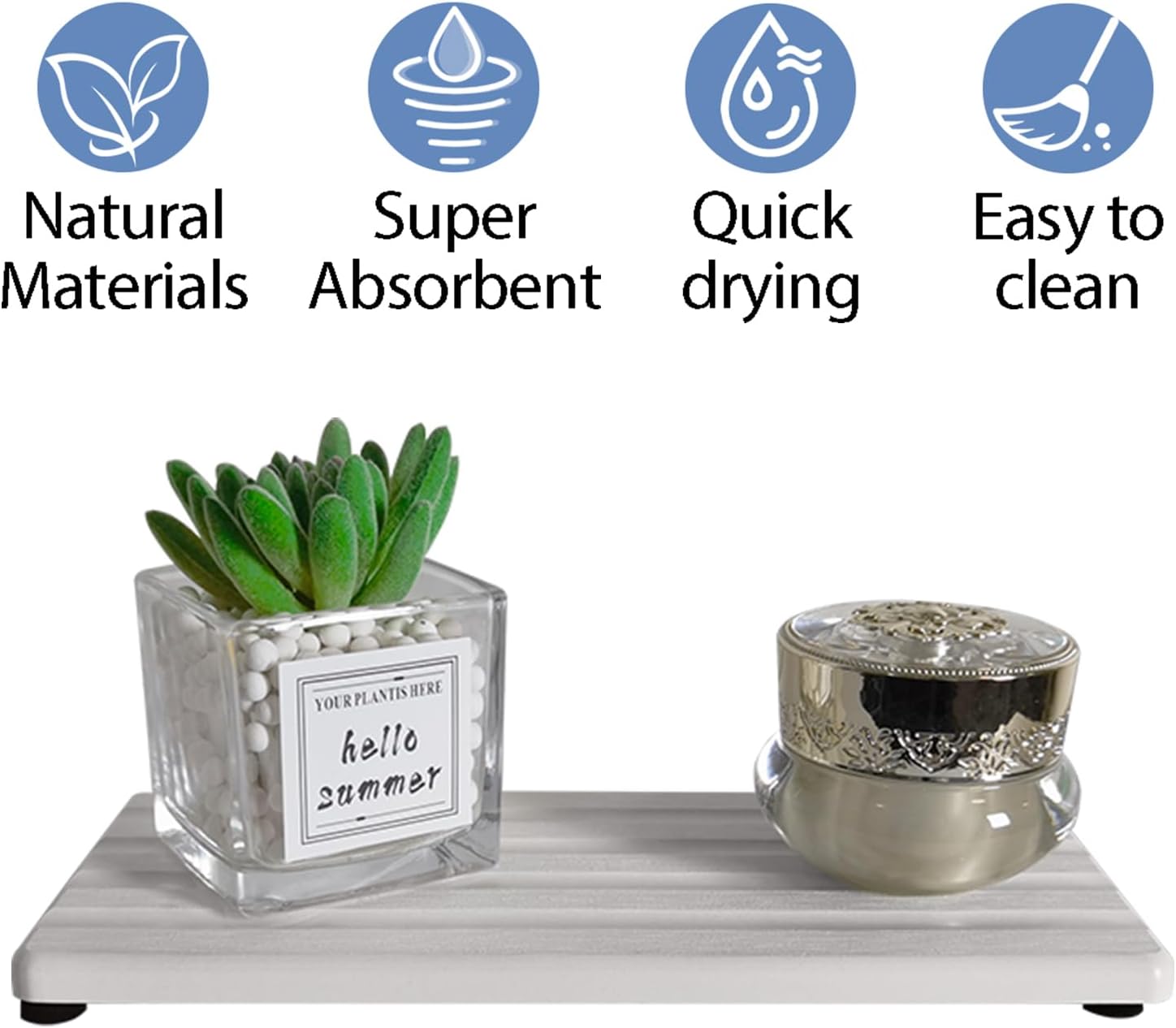 2 PCS Water Absorbing Stone Trays for Bathroom Sink & Kitchen Counter, Fast-Drying Diatomite Sink