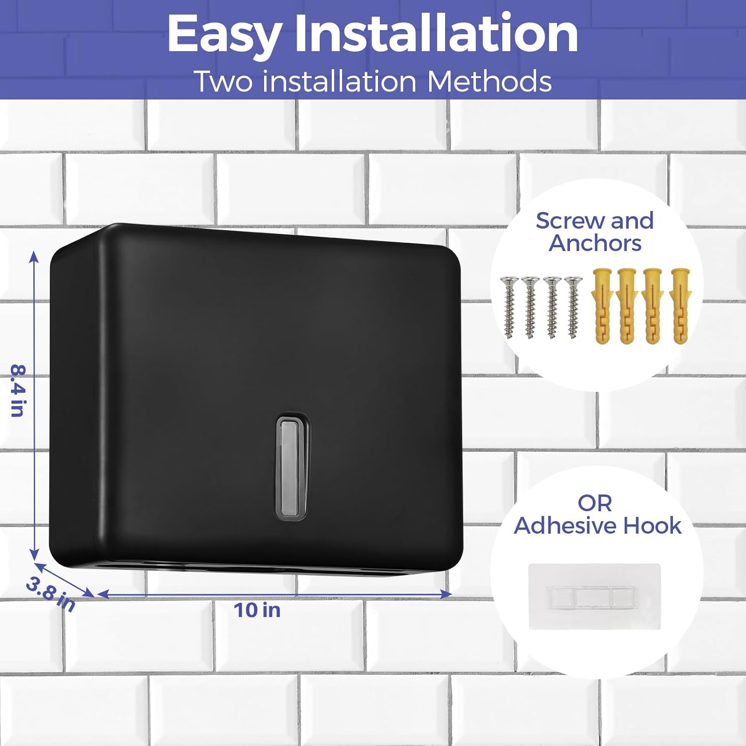 2-Pack Multifold Paper Towel Dispenser Wall Mount (Black) – Large Capacity C-Fold, Trifold, and