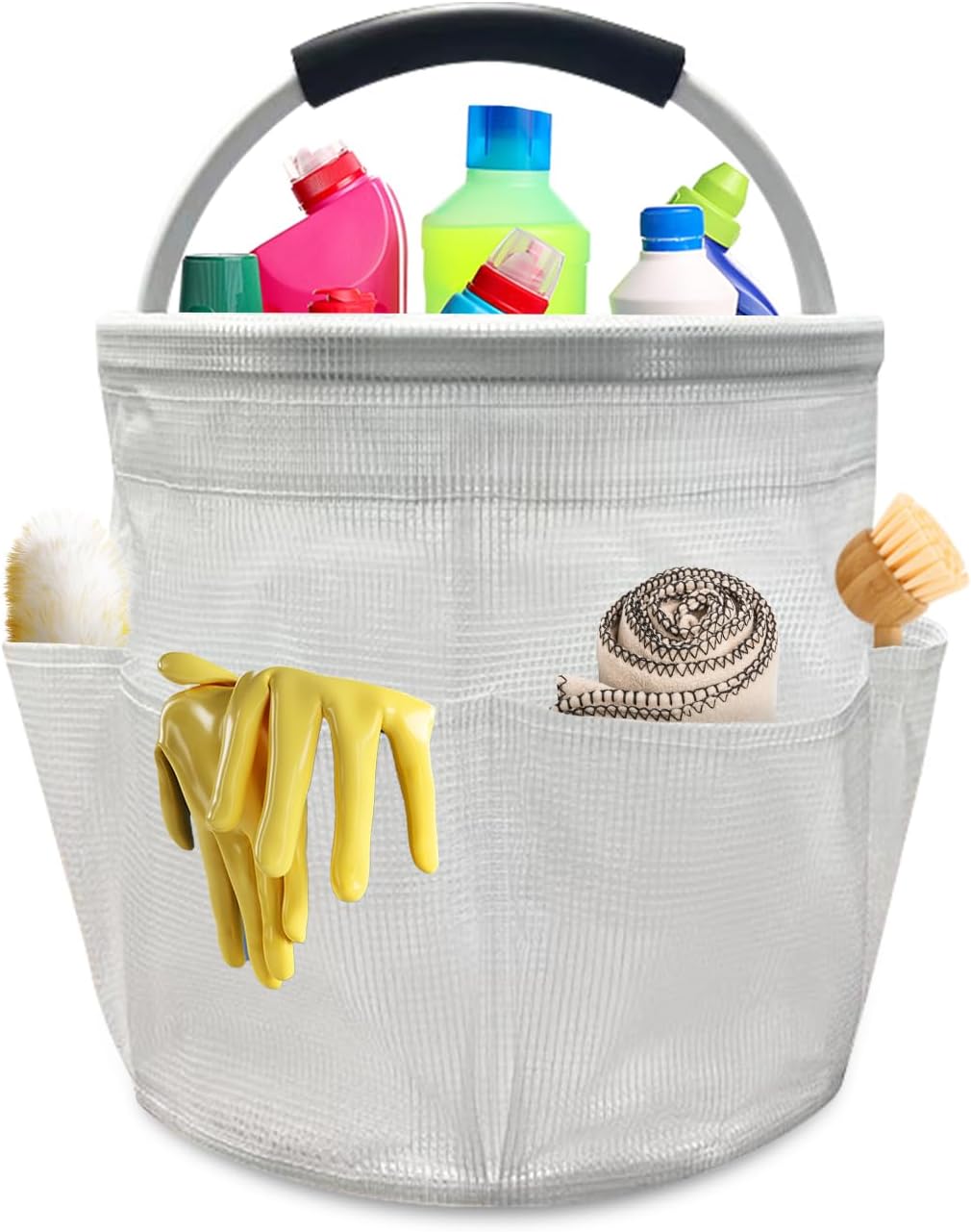 Qivine 17L Cleaning Caddy with Handle, Cleaning Supply Caddy Foldable Tool Bag Cleaning Products