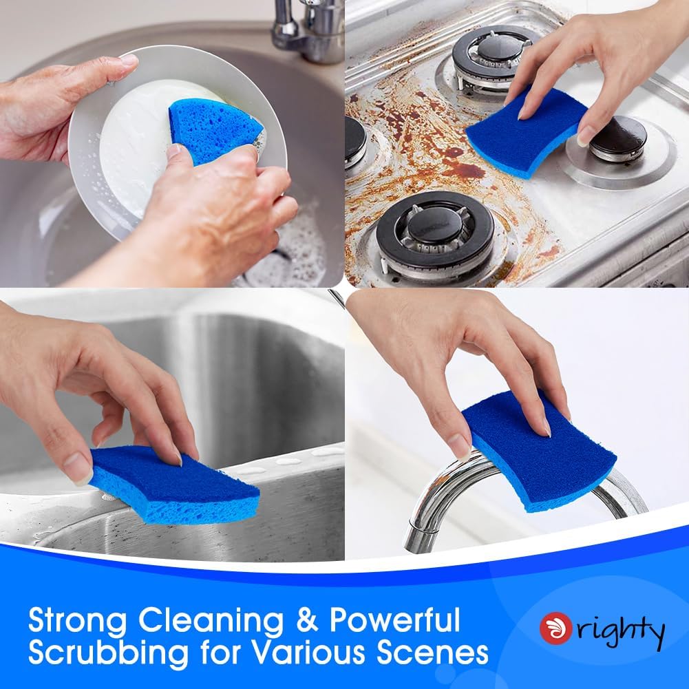 Orighty Non-Scratch Cellulose Scrub Sponges 24 Pack, Kitchen Sponges for Kitchen, Bathroom, and