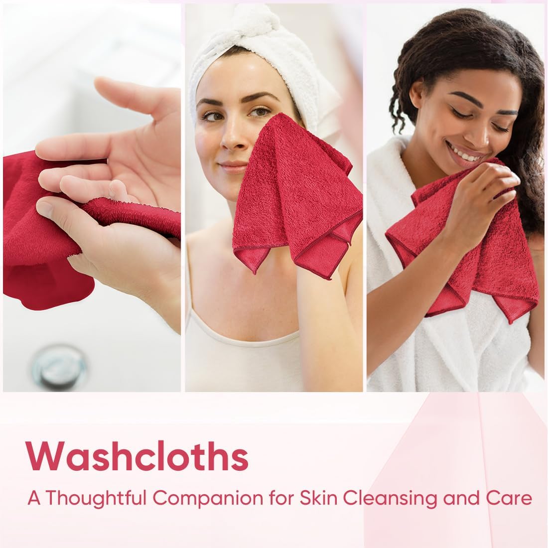HOMEXCEL Red Microfiber Washcloths 12 Pack, Highly Absorbent and Soft Face Towel, Multi-Purpose