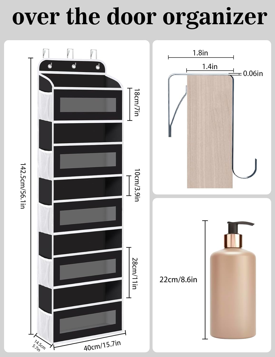 Over The Door Organizer, 5 Shelves Closet Door Hanging Organizer with 10 Mesh Pockets, Nursery