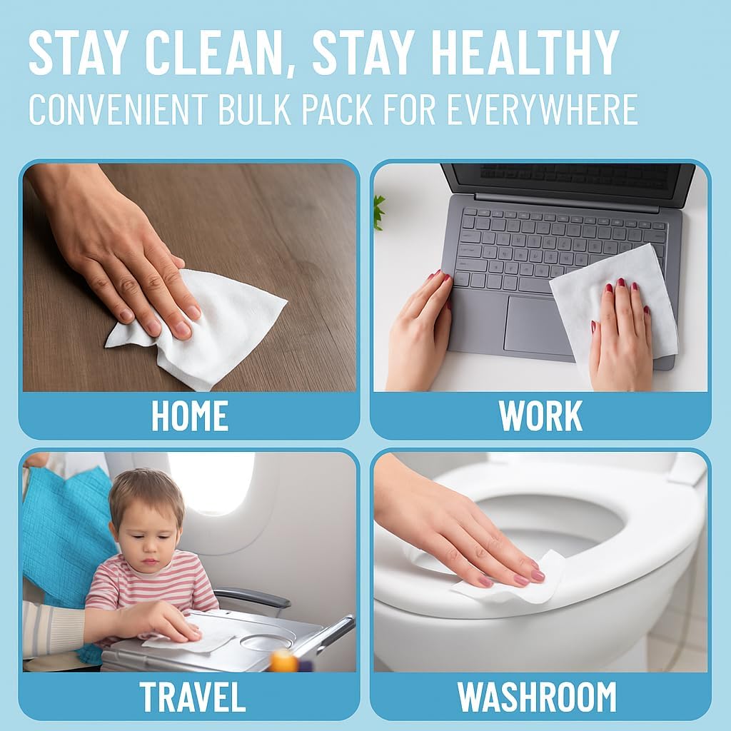 Advanced Large 75% Alcohol Hand Sanitizing Wipes, 4 Packs of 50 (200 Wipes) - Plus 20 Travel Packs