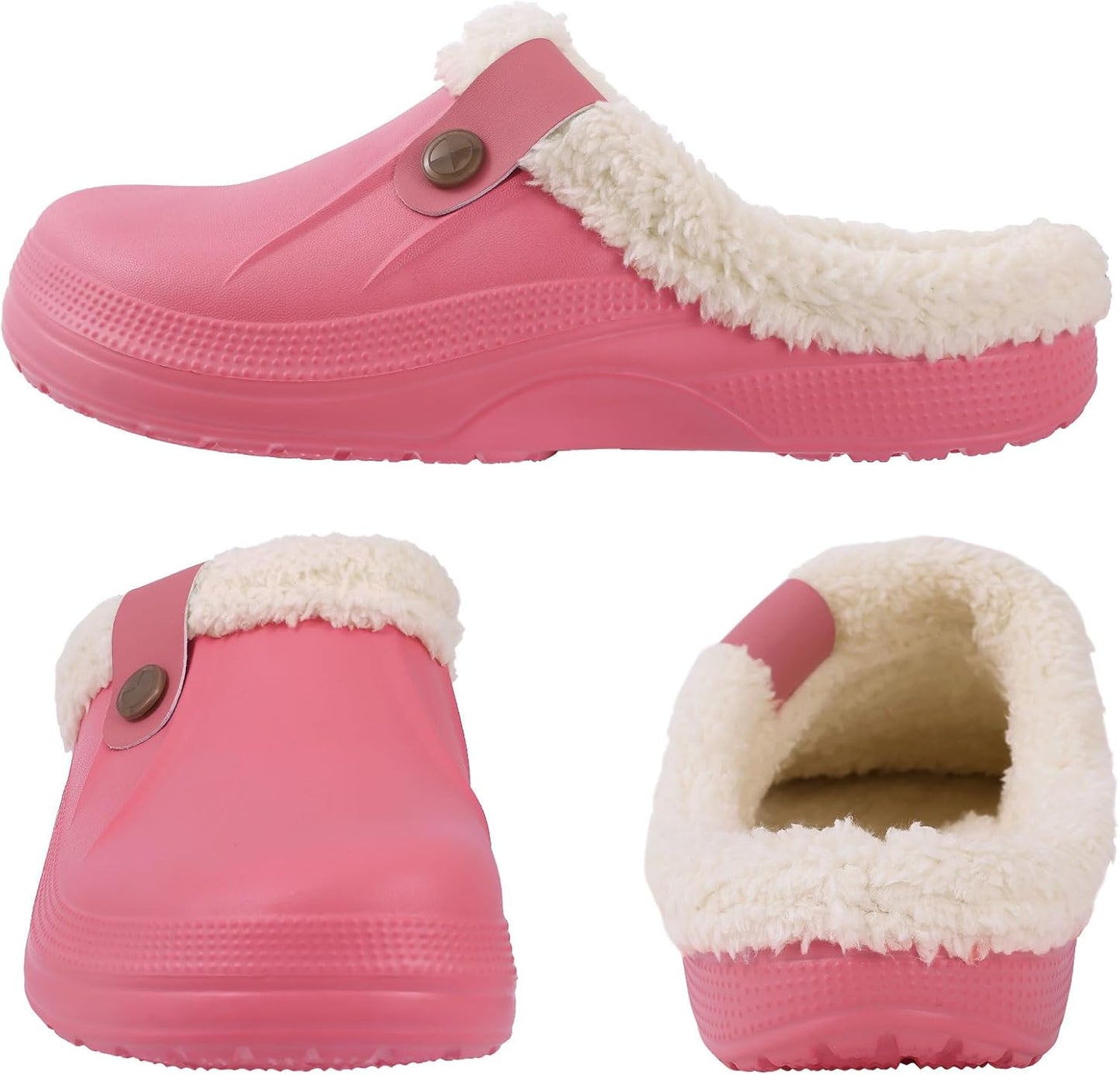 Beslip Classic Fur Lined Clogs Waterproof Winter Fuzzy Slippers for Women Men Indoor and Outdoor