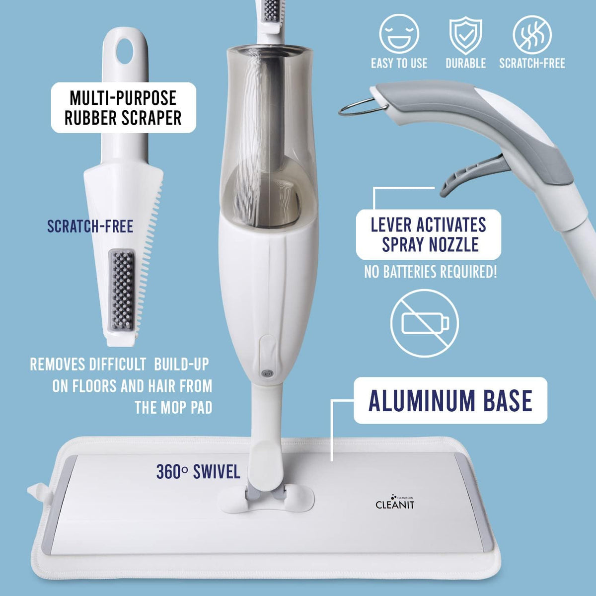 Don Aslett's Spray Mop Plus+ for Floor Cleaning| 360° Rotatable Head | Reusable Microfiber Pad |