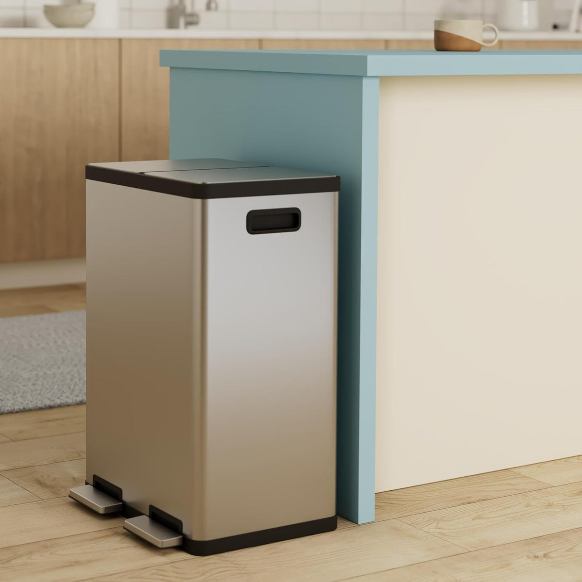 SIMPLI-MAGIC 60 Liter / 16 Gallon Rectangular Hands-Free Dual Compartment Recycling Kitchen Step