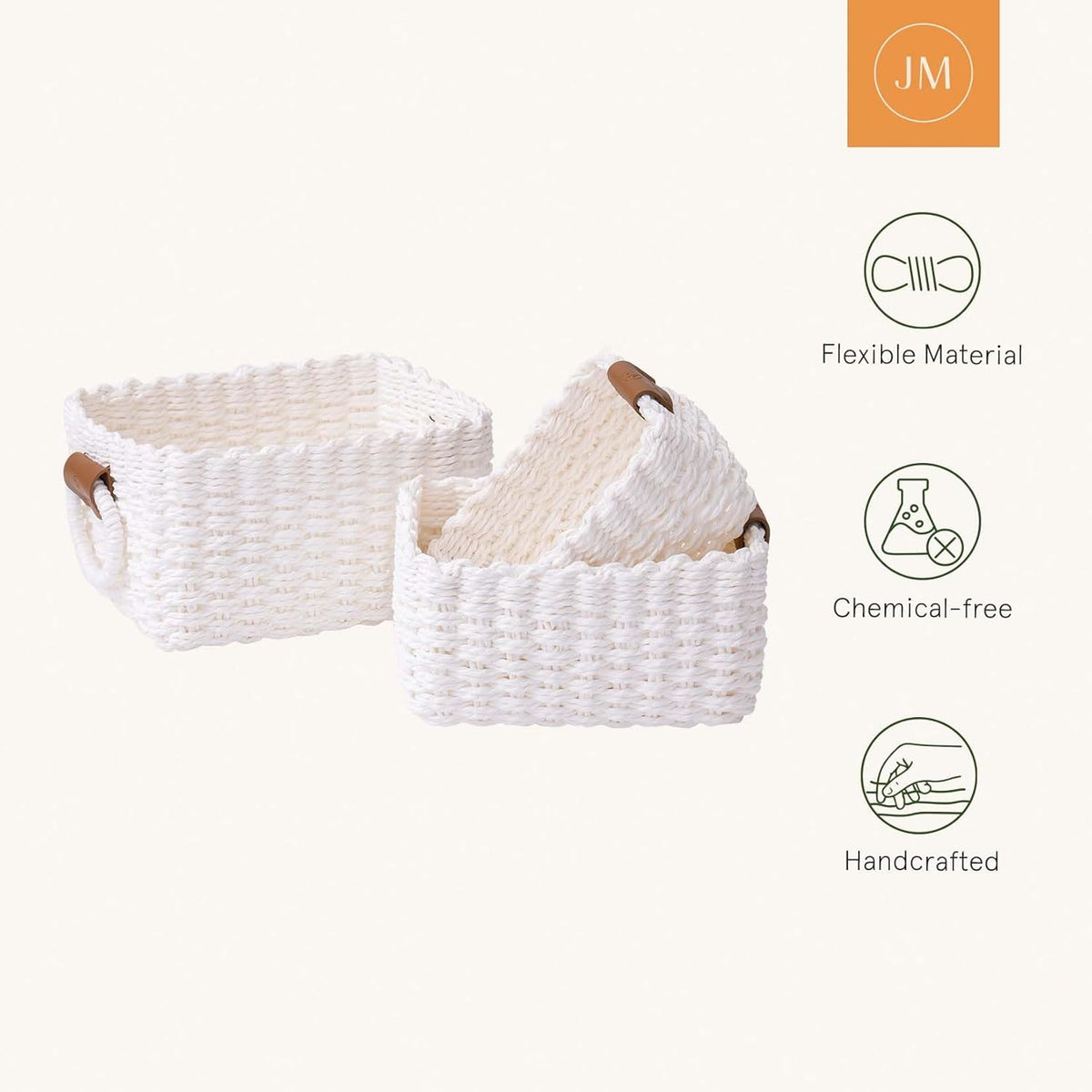 LA JOLIE MUSE Woven Storage Baskets for Organizing, Recycled Paper Rope Basket Bin Divider for