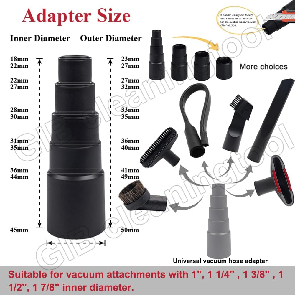 10 Pcs Universal Vacuum Attachments for Shop Vac Accessories - 2 1/2" to 1 1/4" and 1 7/8" to 1"