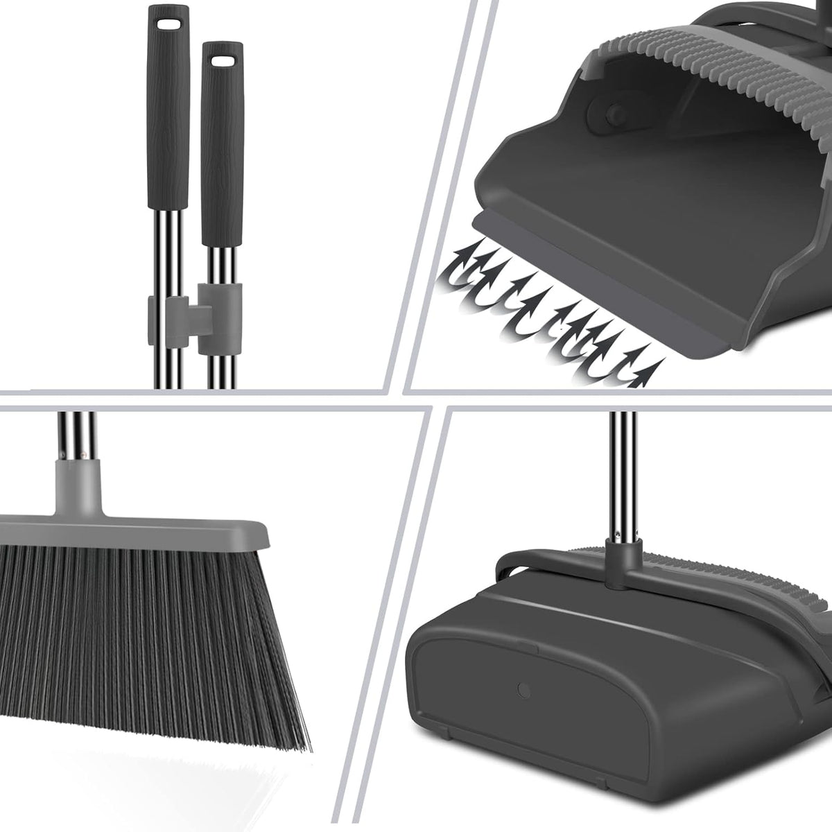 kelamayi Broom and Dustpan Set for Home, Office, Indoor&Outdoor Sweeping, Stand Up Broom and