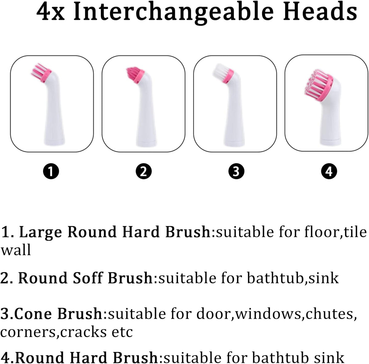 Electric Cleaning Brush with 4 in 1 Multiple Brush Heads,Indoor Household Cordless Motorized Brush