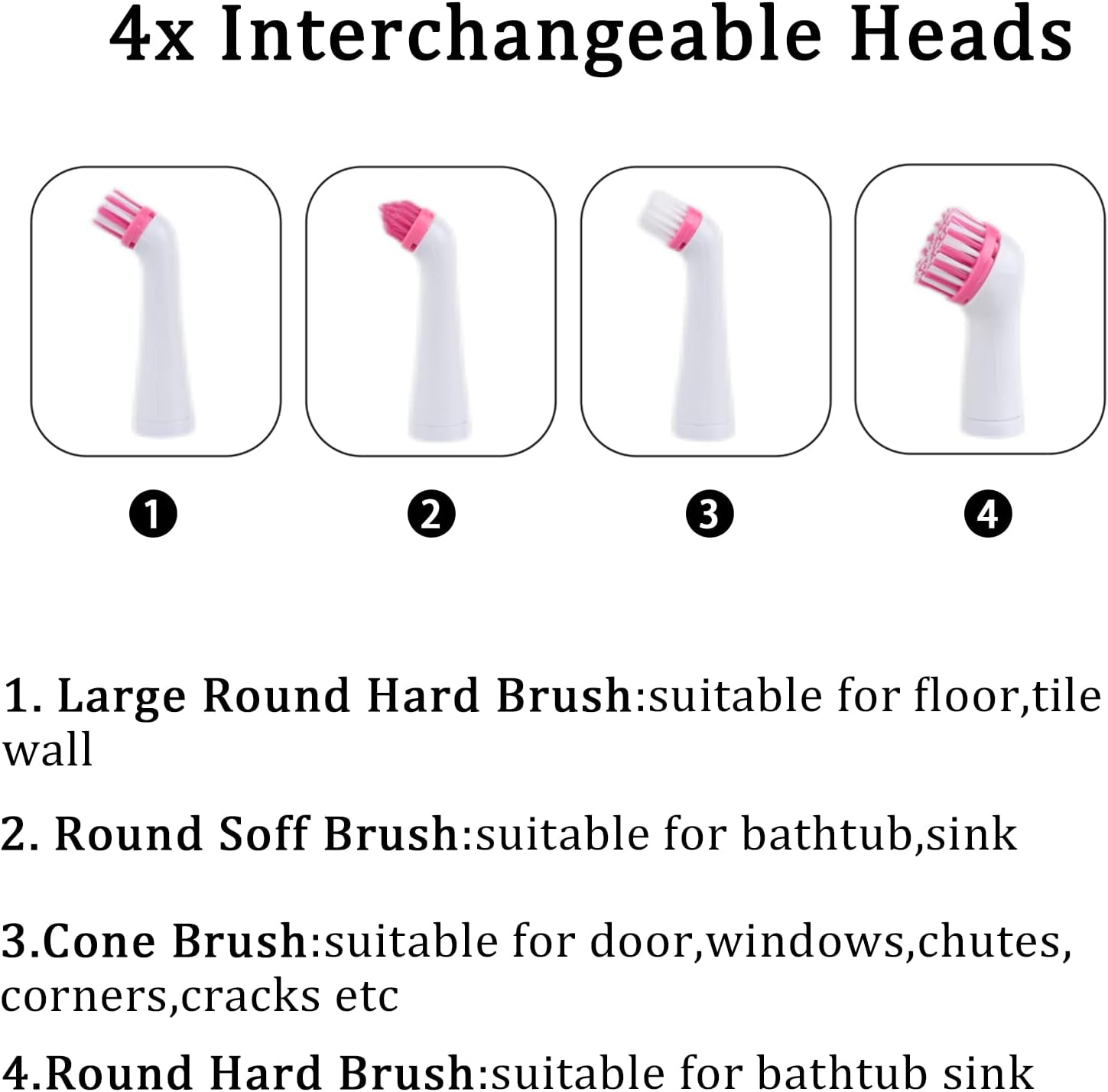 Electric Cleaning Brush with 4 in 1 Multiple Brush Heads,Indoor Household Cordless Motorized Brush