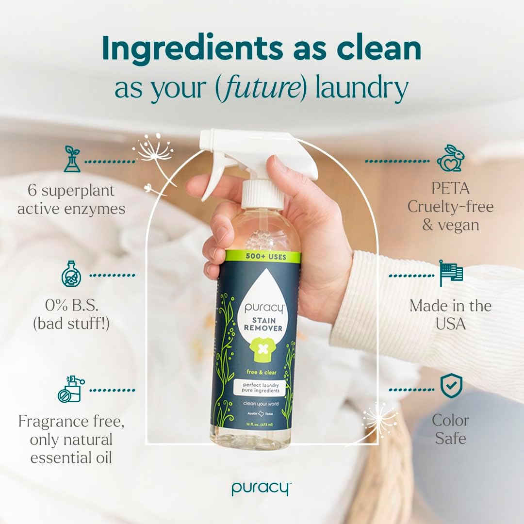 Puracy Stain Remover, Natural Based Travel and Laundry Stain Cleaner for Clothes, Baby Essentials