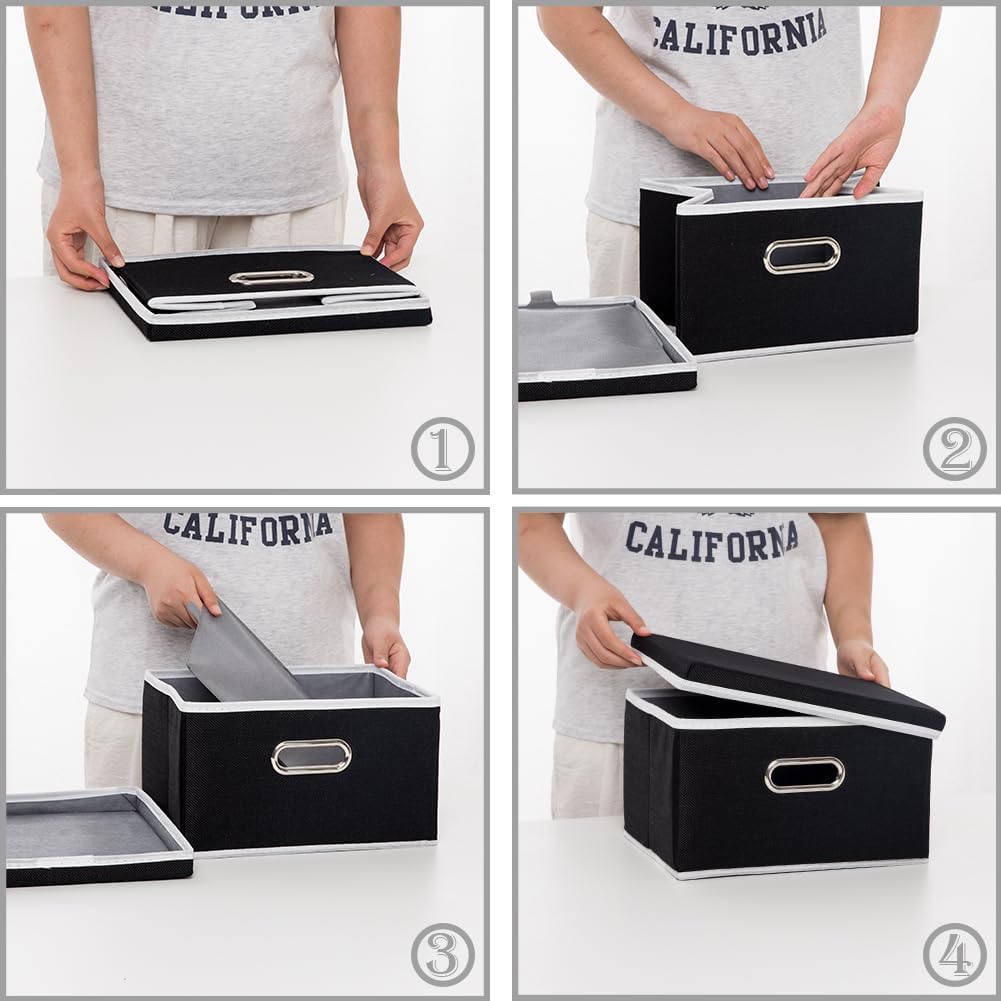 PRANDOM Storage Boxes with Lids [3-Pack] Fabric Collapsible Storage Bins Organizer Containers