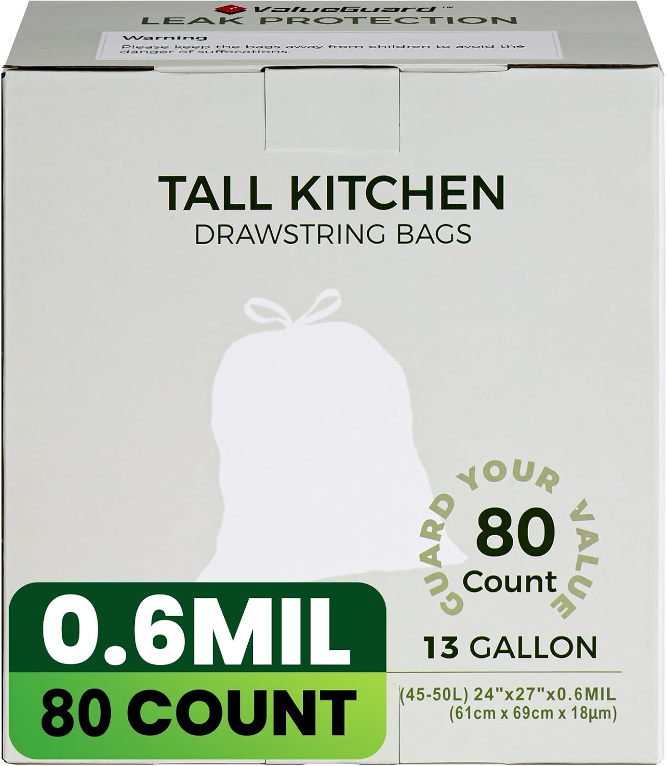 Large Trash Bag 13 Gallon Tall Drawstring 100% Post-Consumer Recycled Garbage Bag Waste Bag for