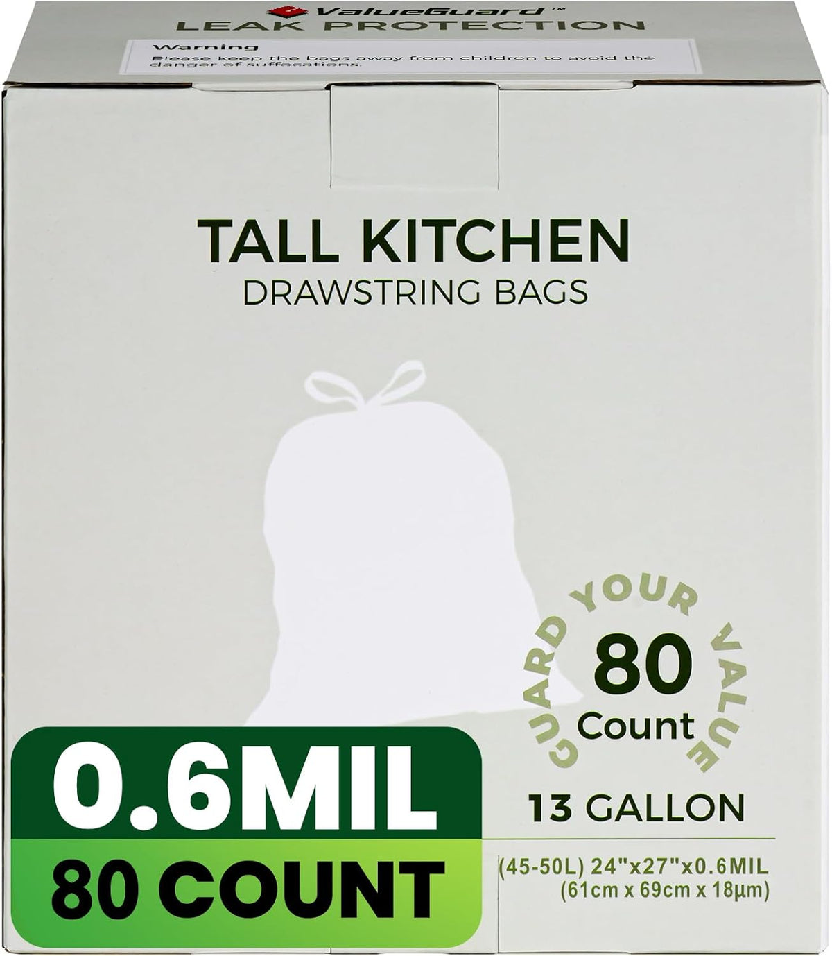Large Trash Bag 13 Gallon Tall Drawstring 100% Post-Consumer Recycled Garbage Bag Waste Bag for