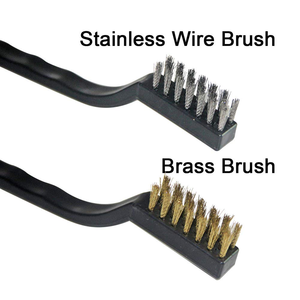 12PCS Mini Wire Brushes, Stainless Steel & Brass Brush Set, Curved Handle Scratch Brush for