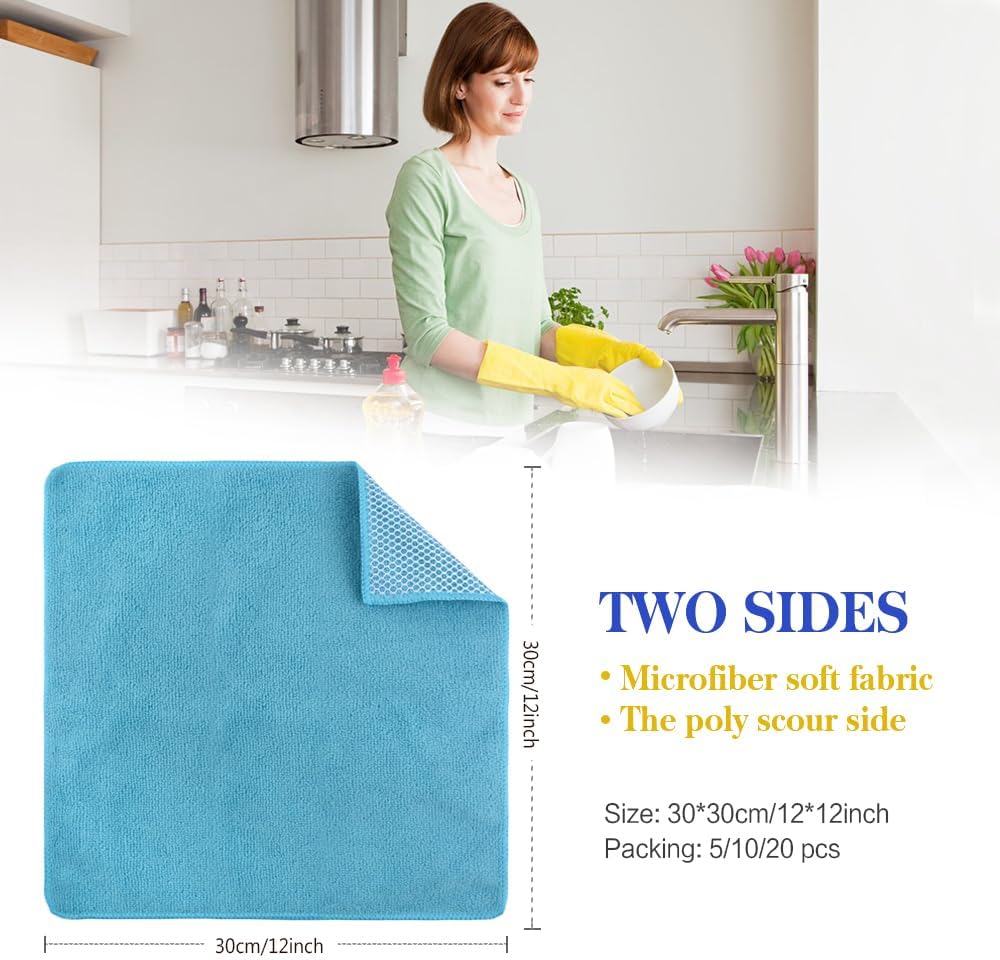 SINLAND 5 Color Assorted Microfiber Dish Cloth Best Kitchen Cloths Cleaning Cloths with Poly Scour