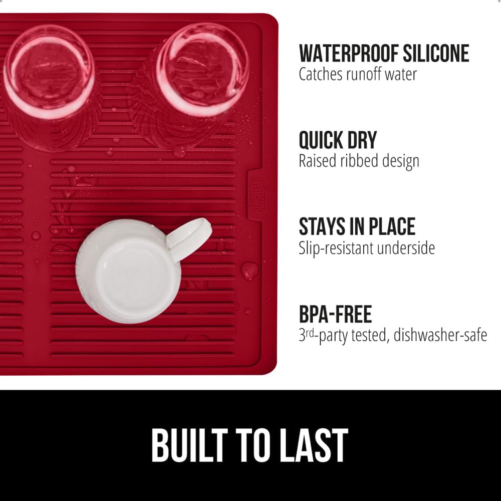 GORILLA GRIP 100% BPA-Free Patented Silicone Dish Drying Mat for Kitchen Counter, 18x24 Inch, Water