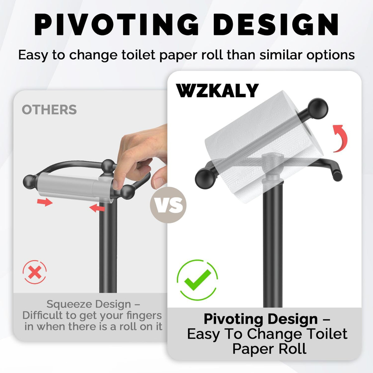 Black Toilet Paper Holder Stand, Matte Black Toilet Paper Holder Free Standing, Post Pivoting
