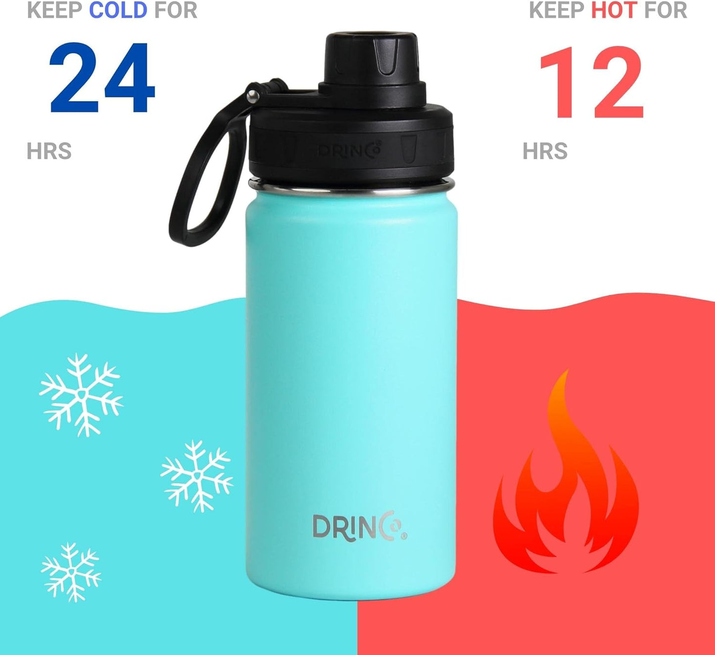 DRINCO Stainless Steel Water Bottle Spout Lid Vacuum Insulated Double Wall Water Bottle Wide Mouth