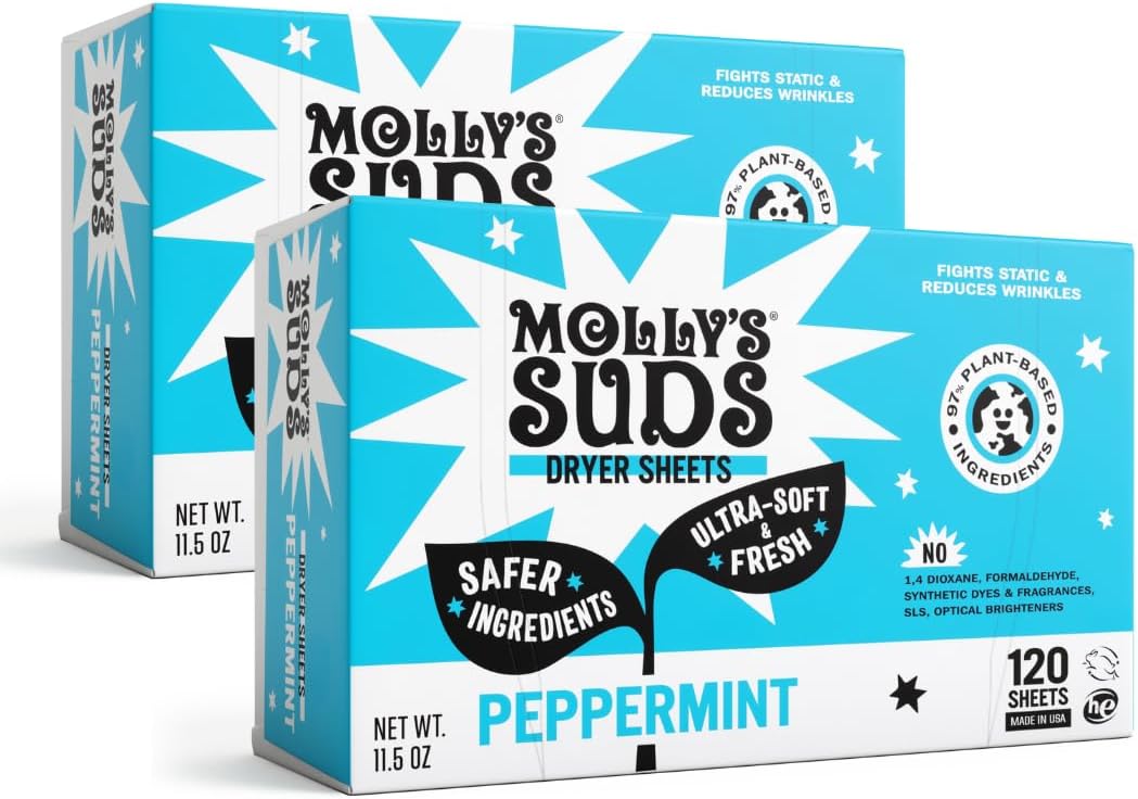 Molly's Suds Fabric Softener Dryer Sheets for Sensitive Skin | Plant-Based Static Reducer