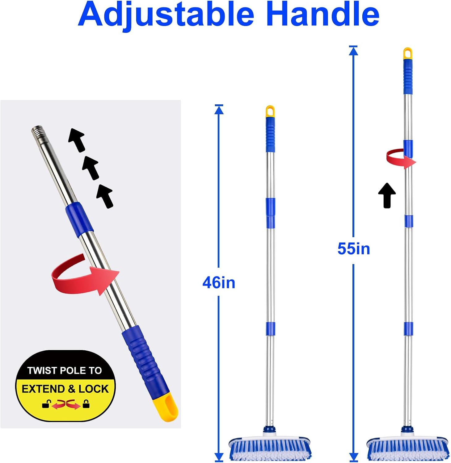 ITTAHO Floor Scrub Brush with Long Handle, 2 in 1 Deck Scrub Brush, Stiff Bristle Scrub Broom &
