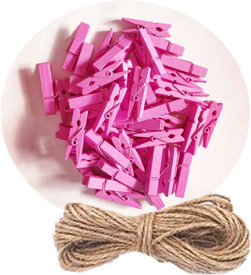 DurReus Small Wooden Clips Pictures Hanger with Twine Mini Colors Clothespins Attach Cards Wedding