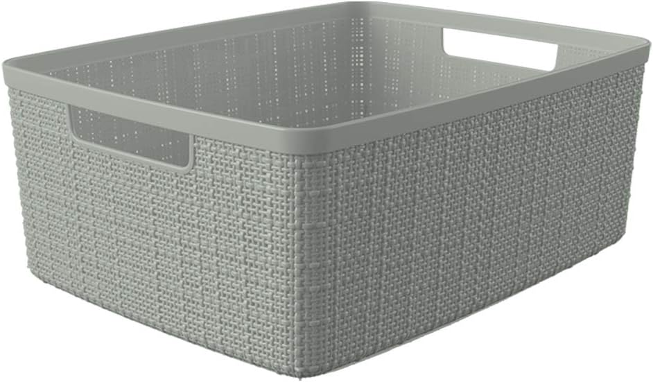Curver Jute Decorative Plastic Organization and Storage Basket Perfect Bins for Home Office, Closet
