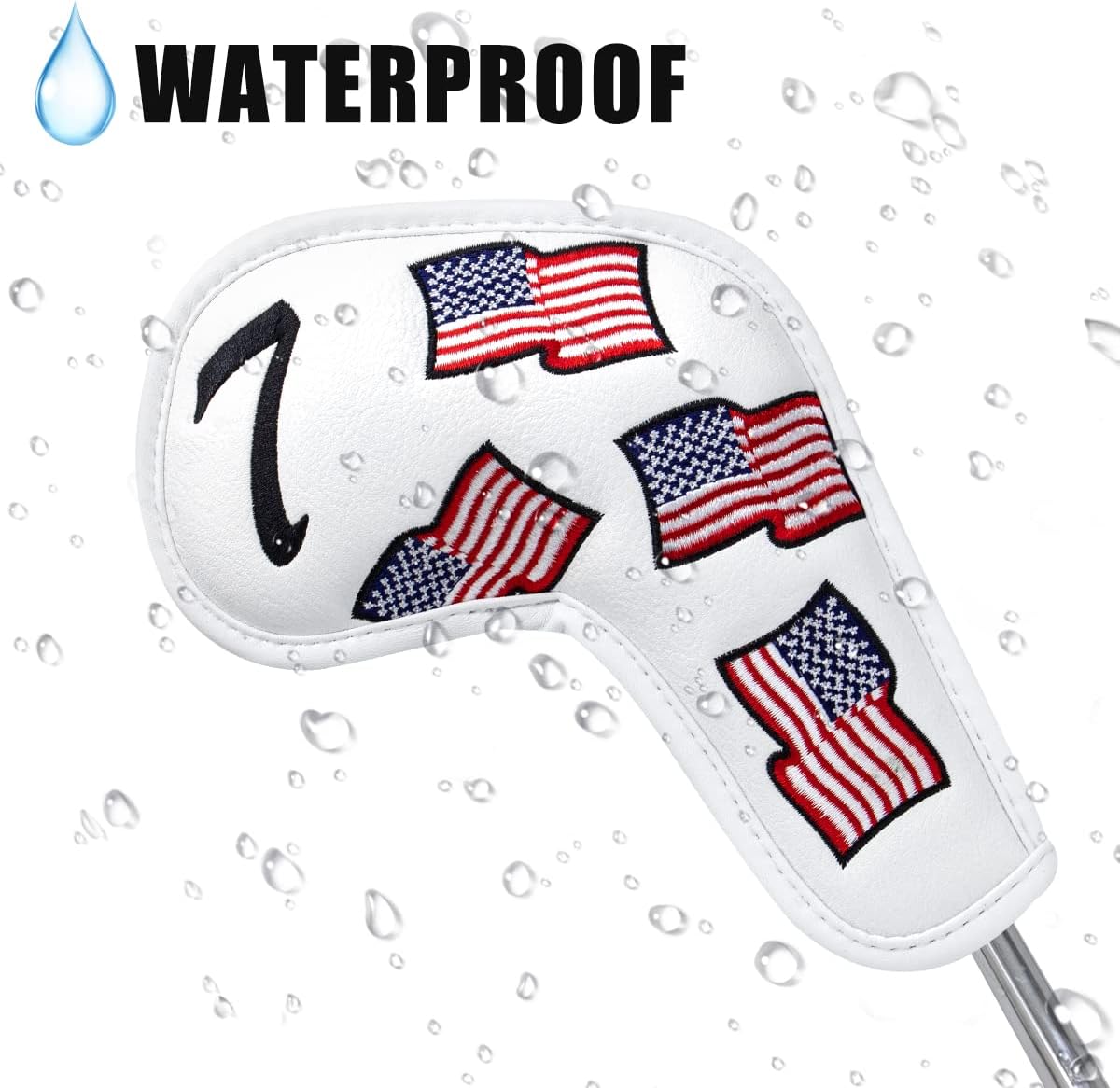 US Flag Golf Iron Covers Headcovers - 10pcs Patriotism Golf Club Covers for Irons - White Synthetic