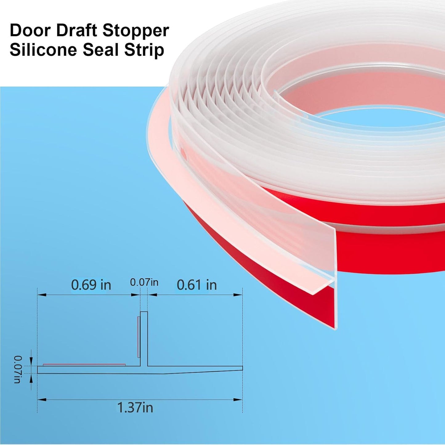 T-Shaped Door Draft Stopper, 1.37 in x 40 Ft Silicone Seal Strip for Windows Gaps, Weather