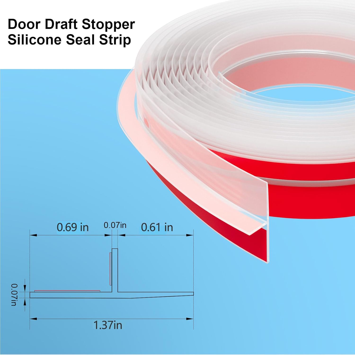 T-Shaped Door Draft Stopper, 1.37 in x 40 Ft Silicone Seal Strip for Windows Gaps, Weather
