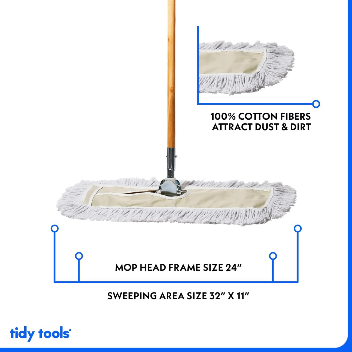 Commercial Dust Mop & Floor Sweeper, 24 in. Dust Mop for Hardwood Floors, Cotton Mop Head, Wooden