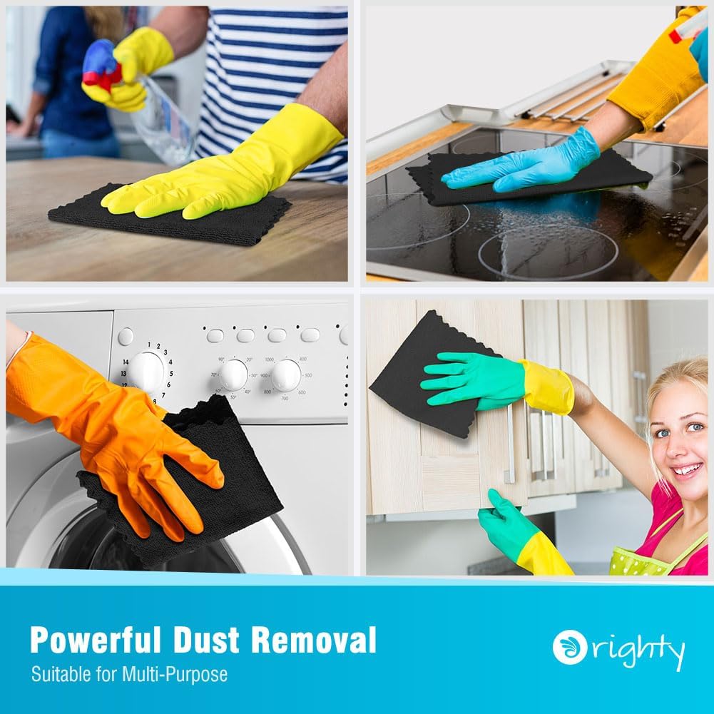 Orighty Black Microfiber Cleaning Cloth, 50 Pack Highly Absorbent Cleaning Supplies, Lint Free