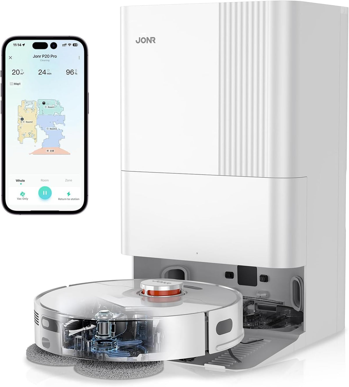 JONR P20 Pro Robot Vacuum and Mop with Self-Emptying, Self Lifting, 8000Pa Station, Auto Mop