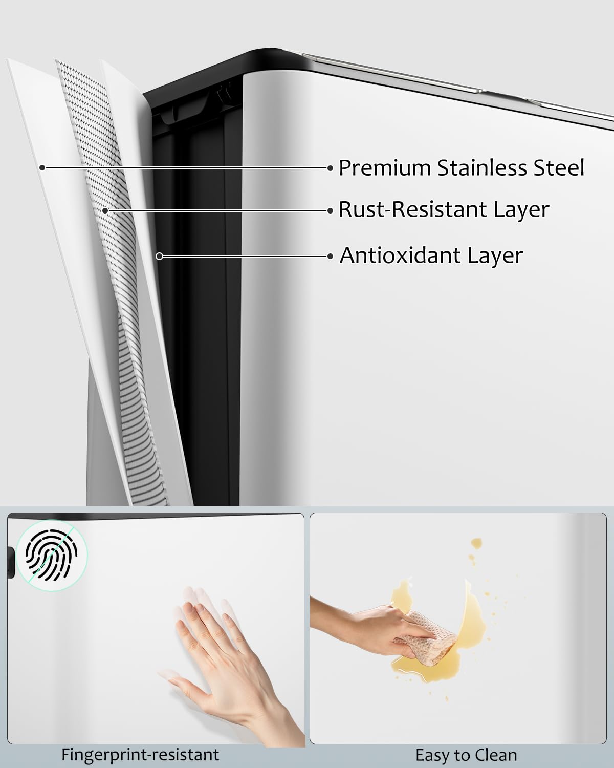 16 Gal (2 x 30 L) Dual Trash Can, Stainless Steel Kitchen Garbage Bin, Recycle Dustbin with Odor