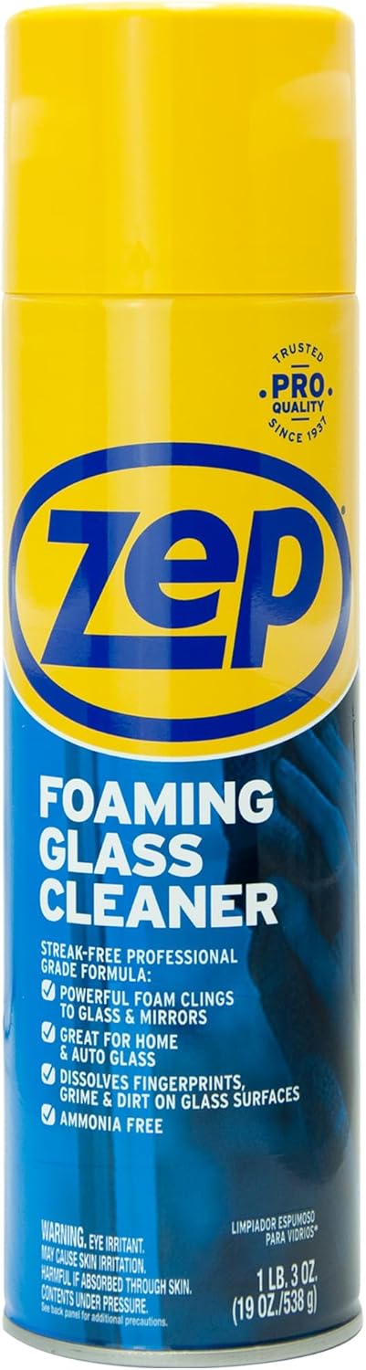 Zep Foaming Glass Cleaner - 19 oz (Case of 12) ZUFGC19 - Streak-Free Professional Grade Formula