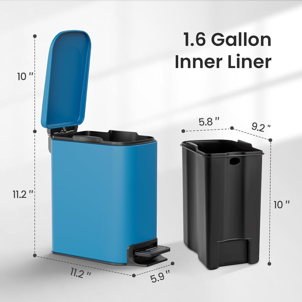 Cesun Small Bathroom Trash Can with Lid Soft Close, Step Pedal, 6 Liter / 1.6 Gallon Stainless