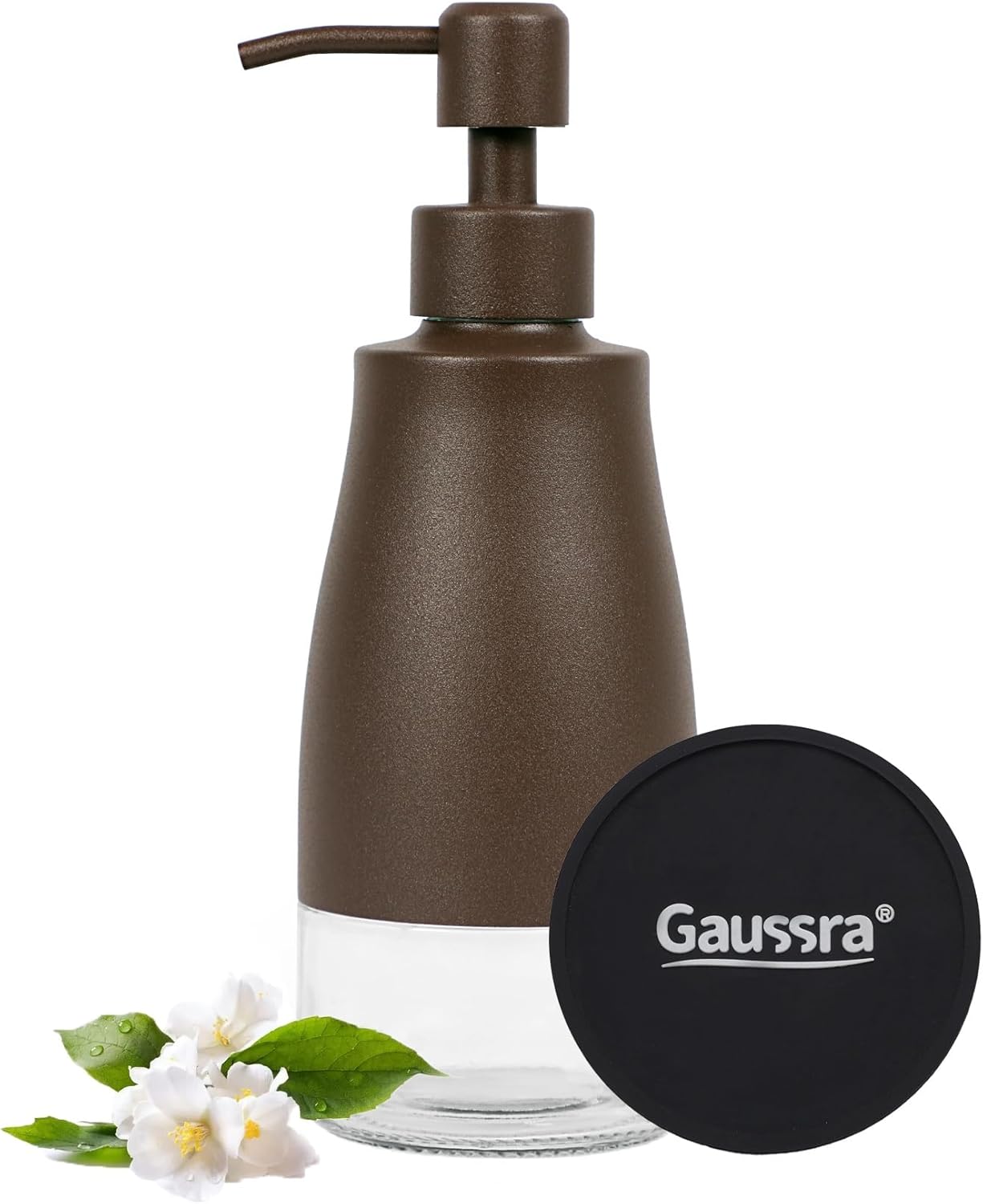Gaussra Bronze Soap Dispenser with Coaster and Stickers, Stainless Steel and Glass Bottle Hand Pump