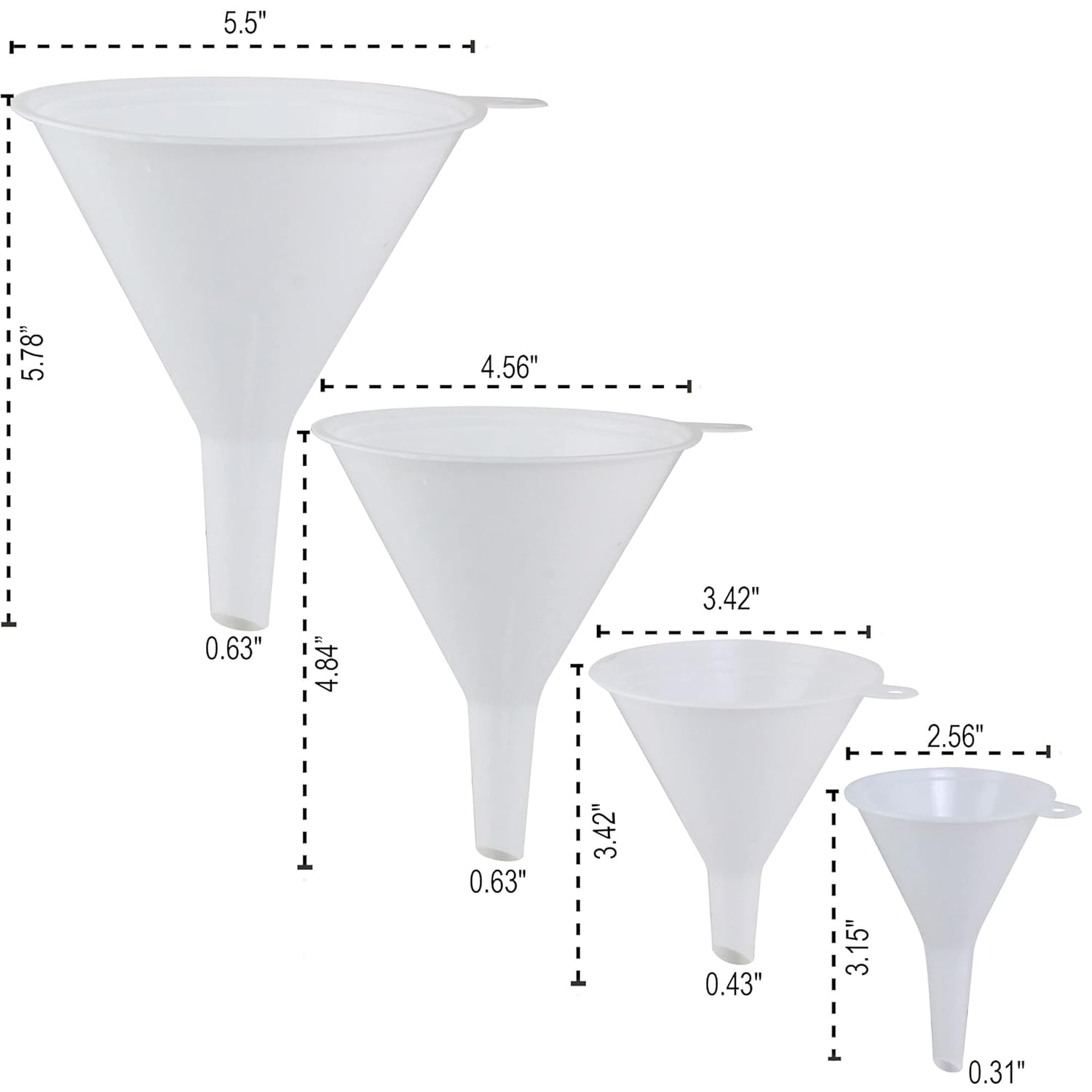 Plastic Funnel for Automotive Use - Kitchen Funnels for Filling Bottles, Jars, Containers or Lab