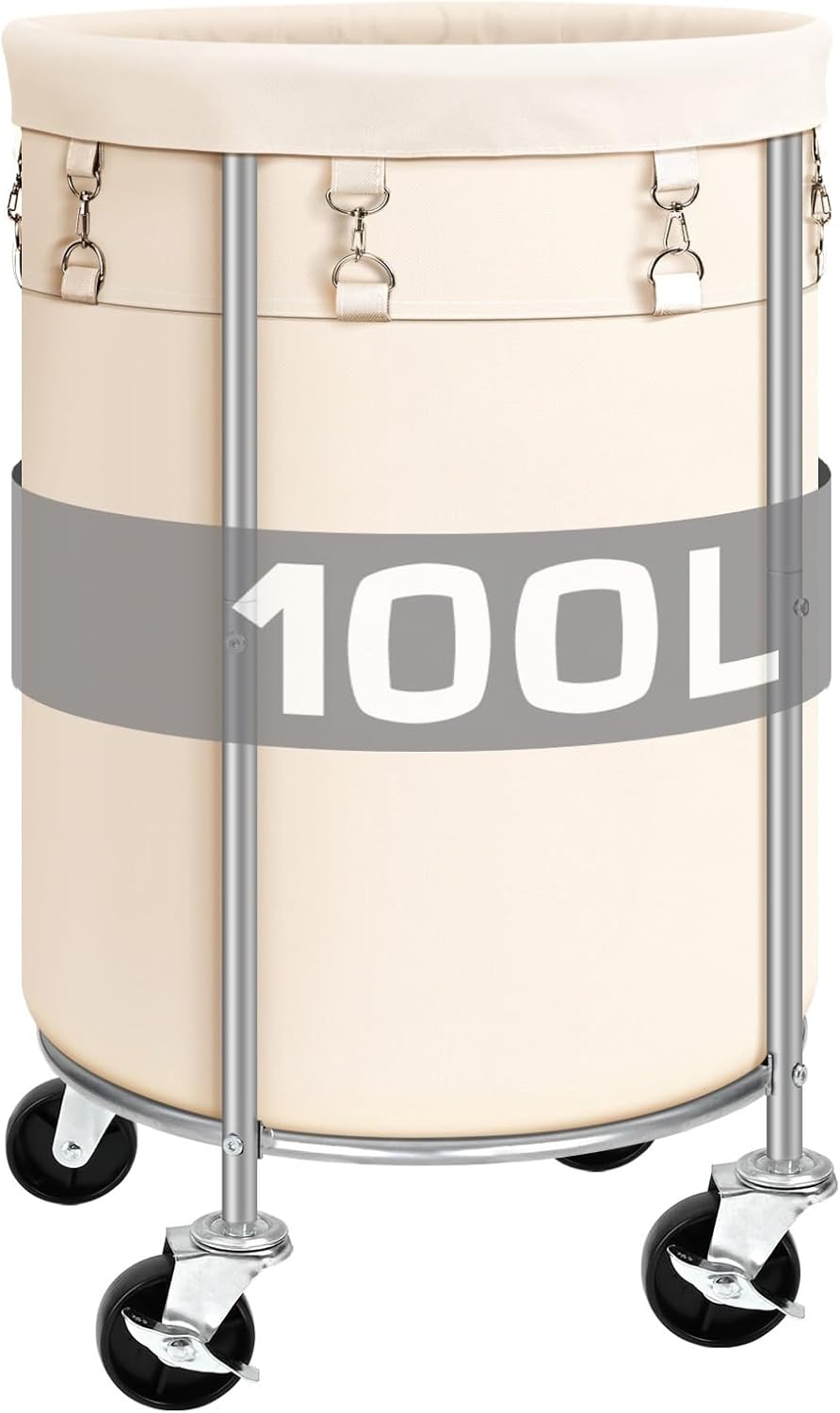 Laundry Hamper with Wheels, 100L Round Rolling Laundry Basket Sorter with Removable Bag, Clothes