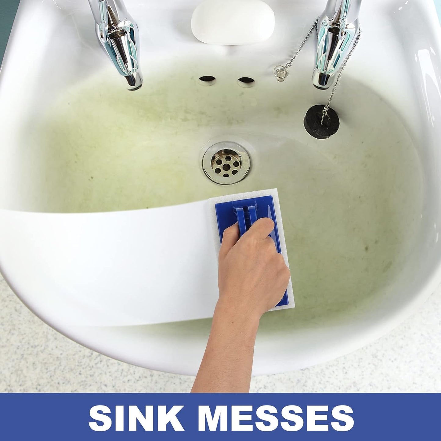 Handled Bath Scrubber, Bathroom Scouring Pad, Heavy Duty Cleaning Sponge Scrub Brush, Non-Scratch