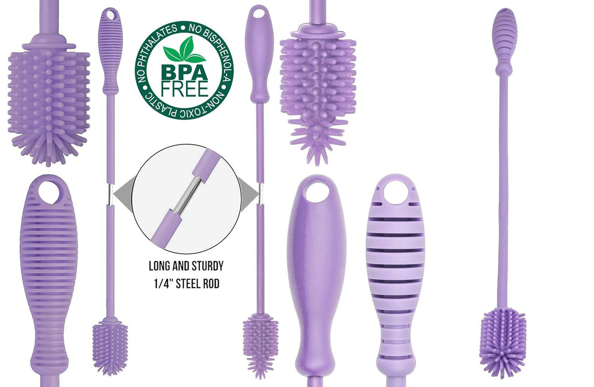 A-Brush Silicone Bottle Cleaner Brush, 3 Piece Set, Long Handle - Water Bottle Cleaner, Baby Bottle